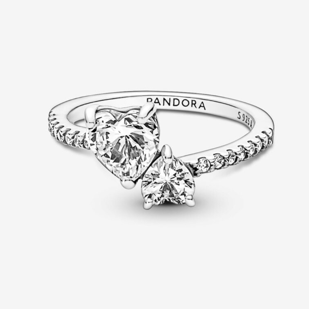 NEW Pandora Double Heart Silver Ring - Size 60 / US 9 - Picture 4 of 4